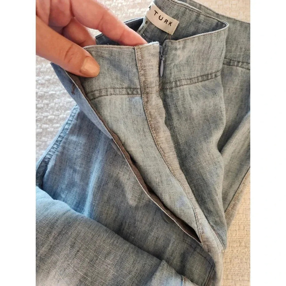 Trina Turk Duran Chambray Denim Button Sailor Wide Leg Pants with Tuxedo Stripe - Picture 6 of 9